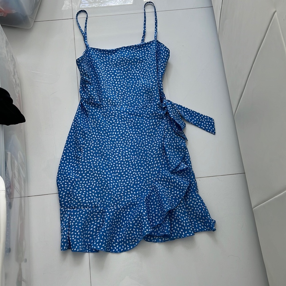 Hello Molly Blue Mini Dress with White Spot Print